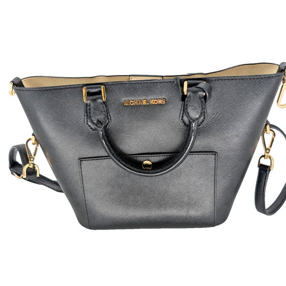 Michael Kors Greenwich Saffiano Pebbled Leather Top Handle Tote Handbag Back - Picture 3 of 14